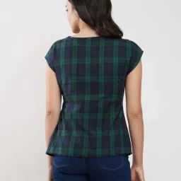 Fablestreet Green Cotton Checks Wrap Top image 2