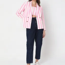 Vero Moda Pink & White Full Sleeves Blazer image 4