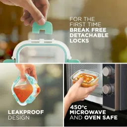 allo Borosilicate Glass Lunch Box Microwave Oven Safe with Detachable Lock and Jute Tiffin Bag image 2