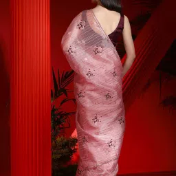 Saree Mall Pink Embroidered Saree With Unstitched Blouse image 2