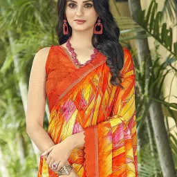 Saree Mall Orange Printed Saree With Unstitched Blouse image 2