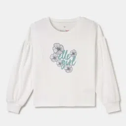 Elle Girls Bright White Cotton Solid Full Sleeves T-Shirt-image-0