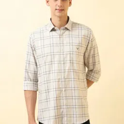 Allen Solly Beige Cotton Slim Fit Checks Shirt-picture-23