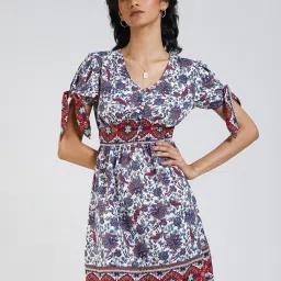 Label Ritu Kumar White Printed Above Knee A-Line Dress image 1