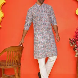 Anouk Men Floral Embroidered Regular Pure Cotton Kurta with Pyjamas image 1