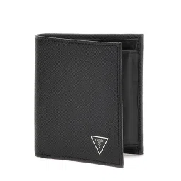 Guess Men Black Polyurethane Textured Wallet & Key Ring Set with Flap Closure image 2