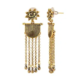 Voylla Gold Fringes Fluted Bloom Drop Earrings image 3