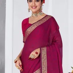 Saree Mall Pink Printed Sarees With Unstitched Blouse image 2