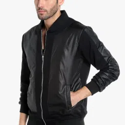 Campus Sutra Black Full Sleeves Solid Bomber Jacket image 3