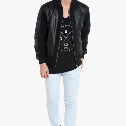 Campus Sutra Black Full Sleeves Solid Bomber Jacket image 5