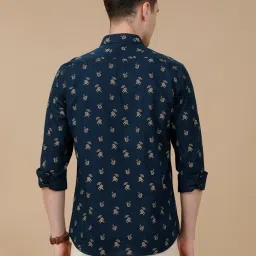 CAVALLO by Linen Club Navy Blue Linen Blend Slim fit Print casual shirts image 2