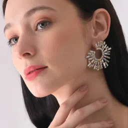 Sohi Silver Plated Designer Stone Stud Earrings image 2