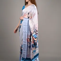 Odette White Silk Blend Printed Saree with Unstitched Blouse image 2