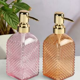Kookee Pink & Orange 2 Pieces Textured Glass Soap Dispenser-picture-34