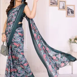Ekasya Floral Printed Satin Saree image 2