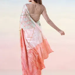 navyasa by liva Pink & Beige Printed Saree With Unstitched Blouse image 2