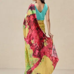 navyasa by liva Yellow Printed Saree With Unstitched Blouse image 2