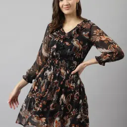KERI PERRY Black Printed Fit & Flare Dress-image-0