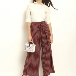Rare Maroon Striped High Rise Relaxed Fit Parallel Trousers image 4