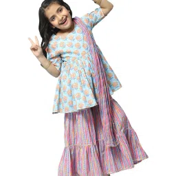 BIBA Girls Blue & Pink Cotton Printed Kurta Set image 5