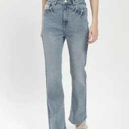 MADAME Light Blue Cotton Flared Fit Mid Rise Jeans-picture-22