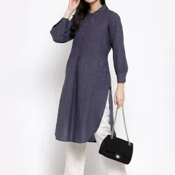 DART STUDIO Navy Cotton Embroidered Straight Kurta image 4