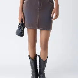 nuon women Nuon by Westside Brown Suede High-Rise Cotton Mini Skirt-picture-11