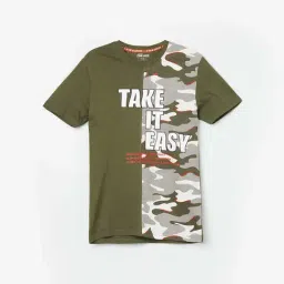 Fame Forever by Lifestyle Kids Olive & White Cotton Printed T-Shirt-picture-17