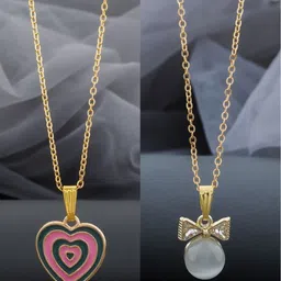 Birado Jewellery Set Of 2 Stainless Steel Gold-Plated Floral Shaped Pendants With Chains-image-54