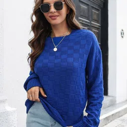 Oh Rare Women Geometric Checked Pullover-image-38
