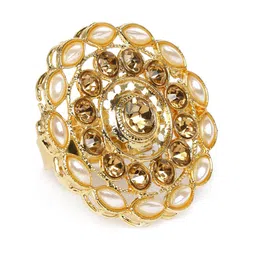 Kord Store Gold-Plated Kundan Studded Circular Adjustable Finger Ring image 1