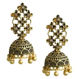 Zaveri Pearls Yellow Alloy Antique Floral Jhumki Earrings-image-24