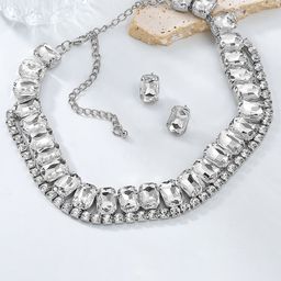 Peora Silver-Plated Crystal Studded Necklace & Earrings-picture-25