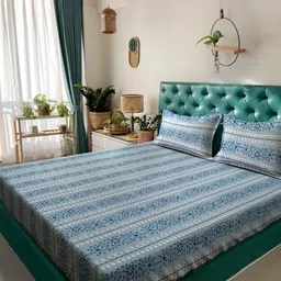 Klotthe Blue & White Floral Printed 400 TC Cotton King Bedsheet Set 2.50 m x 2.25 m-image-59