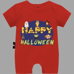 The Peppy Tend Halloween Theme 100% Cotton Half Sleeves Happy Halloween Text Printed Romper - Red-picture-37