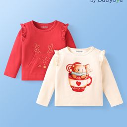 Babyoye 100% Cotton Knit Full Sleeves Dyed Tops With Animal Print - Red & White-picture-17