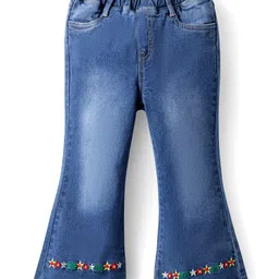 Mark & Mia Girls Cotton Lycra Denim Full Length Denim Boot Cut Jeans With Floral Embroidery Detailing - Blue-picture-31
