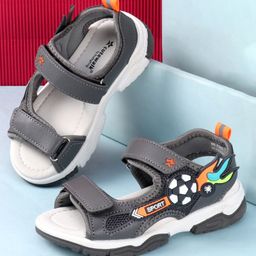 Cute Walk by Babyhug Sandals with Velcro Closure & 3D Applique - Grey-picture-23