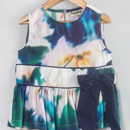 Hugsntugs Woven Cotton Sleeveless Tie Dye Bow Applique Top - Navy Blue-picture-12