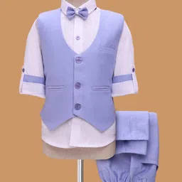Rikidoos Full Sleeves Solid 3 Piece Party Suit Set With Bow - Light Blue-picture-19