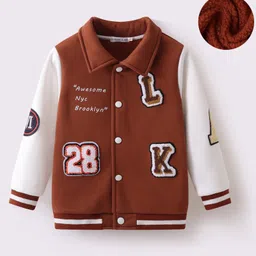 Mark & Mia Full Sleeves Bomber Jacket With Patch Detailing - Brown & White-picture-25