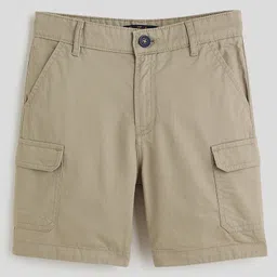 One Friday Cotton Woven Solid Shorts - Khaki-image-79