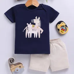 TOONYPORT Cotton Knit Half Sleeves Zebras Printed Tee & Shorts Set - Navy Blue-picture-23