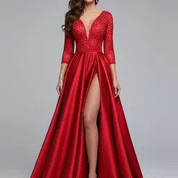 bebe Women Embellished V-Neck Maxi Gown Dress-image-70