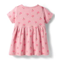 Tango Single Jersey Knit Half Sleeves Front Open Frock with Floral Print - Pink image 2