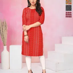 KETAKI FASHION Women Pack Of 4 Geometric Printed Round Neck Crepe Straight Kurta-picture-27