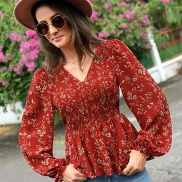 Stylecast X Slyck Floral Print Puff Sleeve Peplum Top-picture-7