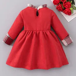 Mark & Mia Full Sleeves Winter Frock With Bow Applique - Red image 3
