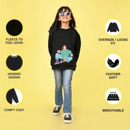 NUSYL Fleece Knit Full Sleeves Girl Printed Light Winter Sweatshirt - Black image 4