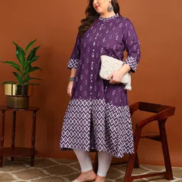 KALINI Geometric Printed Mandarin Collar A Line Pure Cotton Kurta image 5
